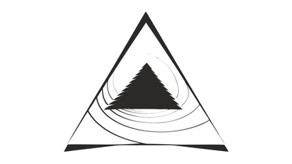 Poster - Abstract geometric design featuring a dark silhouette of a christmas tree within a triangle