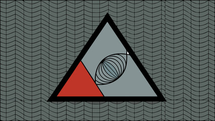 Poster - Abstract geometric triangle with red and gray sections and a stylized eye