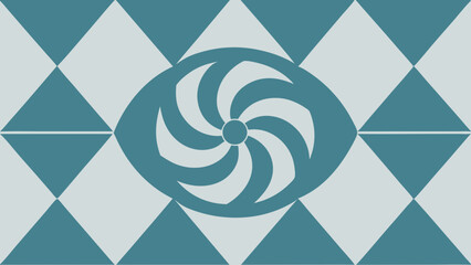 Poster - Abstract geometric eye shape with swirling pattern and diamond background