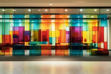 Aufkleber - Colorful glass panels create a dynamic and modern interior space