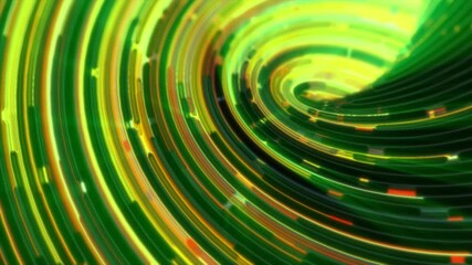 Poster - Vibrant green and yellow abstract swirl with glowing lines and scattered light particles, creating a dynamic, energetic digital pattern