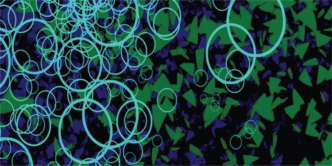 Aufkleber - Abstract geometric composition with overlapping circles and shapes in shades of green blue and black