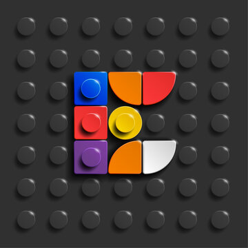 Colorful letters S of alphabet from building bricks on blue brick background. 3d letters . Realistic letters S. 3d letters a from building bricks