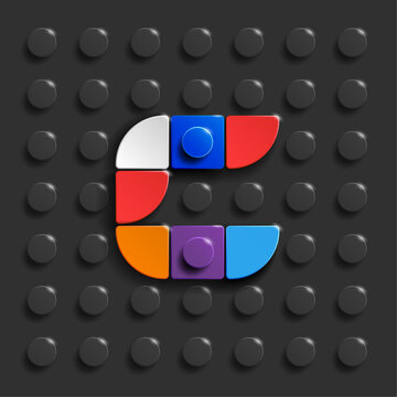 Colorful letters S of alphabet from building bricks on blue brick background. 3d letters . Realistic letters S. 3d letters a from building bricks