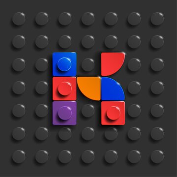 Colorful letters S of alphabet from building bricks on blue brick background. 3d letters . Realistic letters S. 3d letters a from building bricks