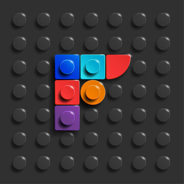 Colorful letters S of alphabet from building bricks on blue brick background. 3d letters . Realistic letters S. 3d letters a from building bricks