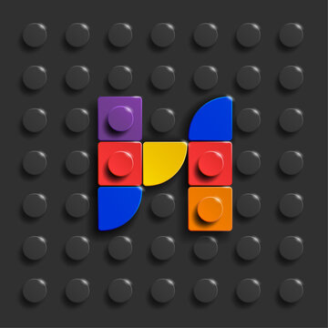 Colorful letters S of alphabet from building bricks on blue brick background. 3d letters . Realistic letters S. 3d letters a from building bricks
