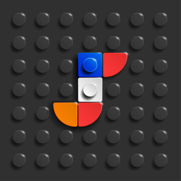 Colorful letters S of alphabet from building bricks on blue brick background. 3d letters . Realistic letters S. 3d letters a from building bricks