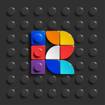 Colorful letters S of alphabet from building bricks on blue brick background. 3d letters . Realistic letters S. 3d letters a from building bricks