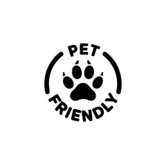 Fototapete - A black and white pet friendly sign with a paw print in the center on transparent background , no background