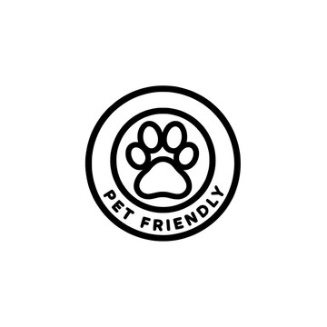 Pet friendly symbol featuring a paw print in a circle with text below on transparent background , no background