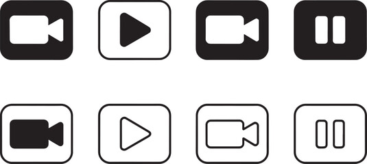 Poster - Collection of video and play pause icons in silhouette isolated on white background