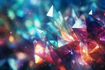 Poster - Beautiful multicolored crystal cluster shining with bright lights, creating a magical and luxurious atmosphere