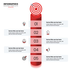 Poster - Infographic template. Dartboard with column and 5 steps