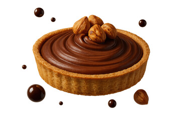 Poster - Gourmet chocolate tart with hazelnuts isolated on transparent background.