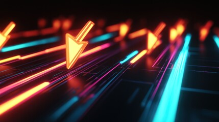 Fototapete - Neon Arrows on Abstract Digital Highway