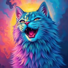  Radiant Furry Cat on Color Splash