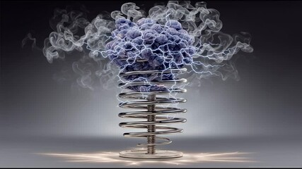 Poster - Energy Burst: A powerful energy burst encapsulated in a metallic spiral, with smoke billowing around it, creating a dramatic and dynamic visual.