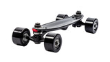 Sleek skateboard with black wheels displayed isolated on transparent background