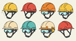 © goesti - Colorful Vector Illustrations of Construction Hard Hats with Goggles