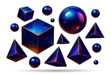 Poster - Geometric shapes arranged on a transparent background, glowing edges, isolated