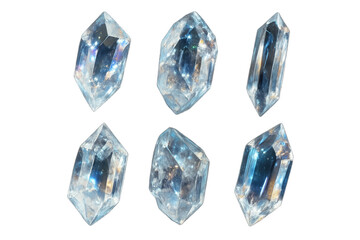 Poster - Set of six light blue crystals isolated on transparent background, gem stones