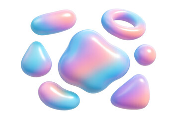 Poster - Abstract pastel colored shapes isolated on transparent background, glossy 3D render