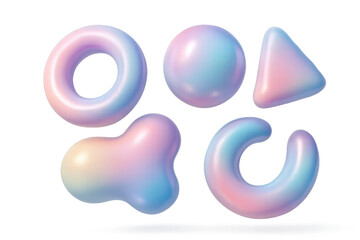 Poster - Pastel holographic abstract shapes isolated on transparent background, 3D render