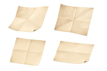 Poster - Collection of four aged, folded paper sheets on a transparent background, antique texture.