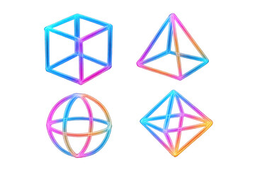 Fototapete - Colorful geometric shapes, cube, sphere, pyramid, isolated on transparent background