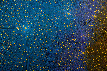Poster - Abstract Lines Radiating with Golden Dots on Blue Background Texture