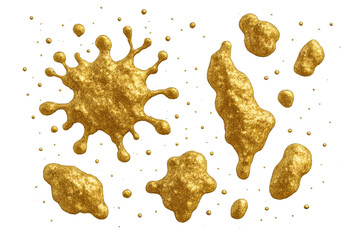 Poster - Golden fluid drops and splashes isolated on a transparent background, luxury