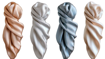 Poster - Four draped soft fabric piles on a black background