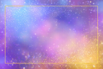 Aufkleber - Colorful galaxy background with gold frame twinkling stars and soft gradients