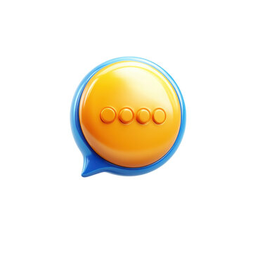 Shiny Message Bubble with Orange Typing Dots 3D Rendered Communication on transparent background