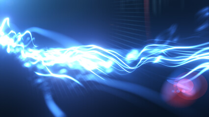 Poster - Blue glowing streams of energy bursting from a central point, with light distortions and sci-fi aesthetics