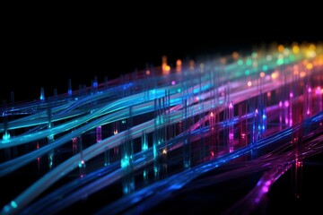 Fototapete - Fiber optic cables transferring data with glowing multicolored ends creating a futuristic technological landscape