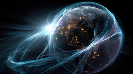 Fototapete - Exploring cosmic connections earth in a dynamic orbital dance space digital art abstract futuristic concept