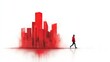 © Kakabe - A figure in a red coat walks through a stylized cityscape, blending realism with abstraction, This image can effectively symbolize urban life, isolation, or the journey of self-discovery,