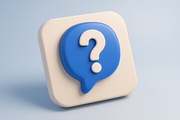 Poster - 3d icon of a blue speech bubble with a white question mark inside on a light background