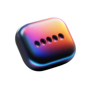 Shiny colorful 3D render object dots neon light iridescent holographic on transparent background