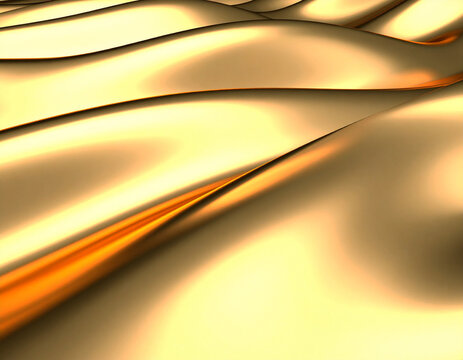 Abstract rendering of flowing, undulating golden surfaces with highlights and shadows.