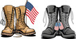 © sector store - Pair of military combat boots with american flag and dog tags