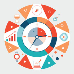 Poster - Conceptual illustration of time management and productivity with clock and related icons