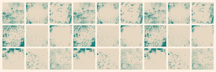 Aufkleber - Grungy distressed aged retro textured hand printed square shapes collection. Linocut vector squares rough worn scuffed shabby textures artistic backgrounds set. Grunge text boxes frames templates