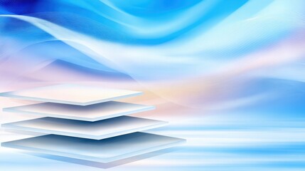 Poster - Abstract layers of translucent shapes against a soft blue and pink gradient background