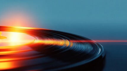 Poster - Close-up of a spinning vinyl record reflecting light, creating a vibrant and dynamic atmosphere