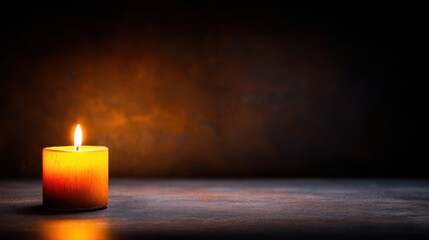 Poster - A solitary candle flickering softly on a dark surface, creating a warm and tranquil ambiance