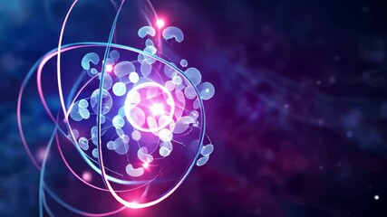 Poster - Dynamic representation of atomic structure showcasing electrons and nucleus in colorful display