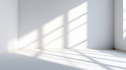 Poster - Bright, empty room with shadows cast by large windows, ideal for showcasing minimalist design
